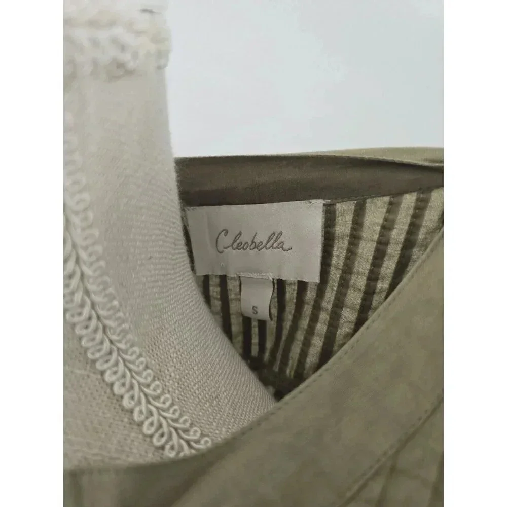 Cleobella River Pintuck Cotton Puff Sleeves Button Up Olive Green Blouse Top S - Picture 9 of 10